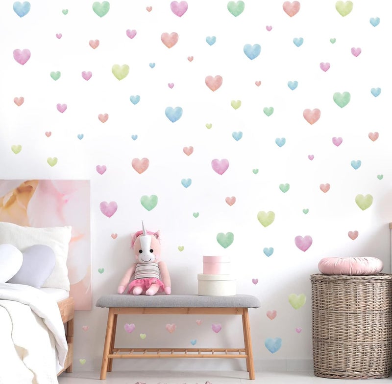 Kasubeso Watercolor Heart Wall Stickers,Colorful Heart Wall Decals,Easy to Peel and Stick Multicolor Heart Wall Decoration for Kids Bedroom Wallpapper Nursery Living Room Classroom Wall Décor - Image 4
